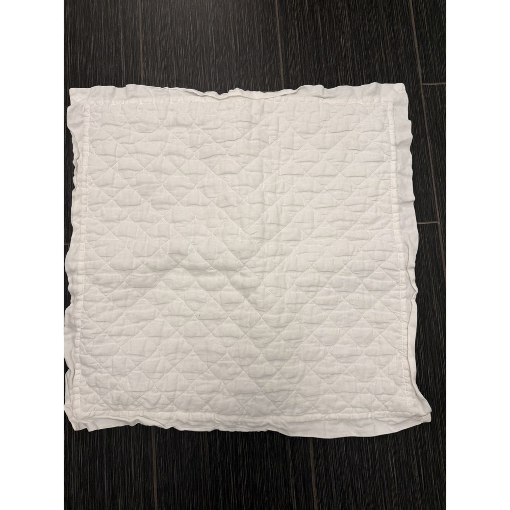 Pottery Barn Ivory 100% Linen Diamond Stitch Quilted Pillow Euro Sham 26x26 In